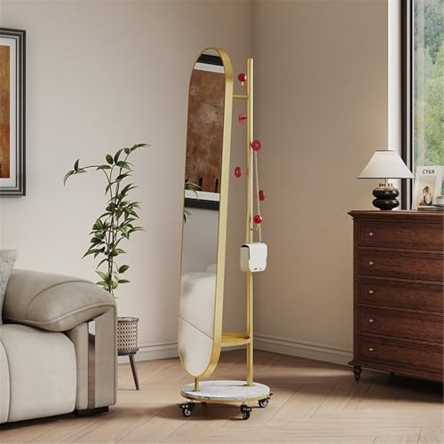 Decorative Simple Retro Style Full-Length Mirror with Wheels Coat Rack Floor-Standing High-Definition for Living Room(White)
