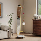 Decorative Simple Retro Style Full-Length Mirror with Wheels Coat Rack Floor-Standing High-Definition for Living Room(White)