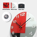 WISKALON Abstract Geometric Glass 12" Wall Clock in White, Grey, Red and Black - Battery Operated, Silent Non Ticking Quartz Clock for Home, Kitchen, Living Room, Bathroom, Bedroom, or Office Decor