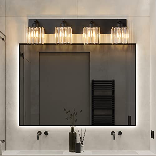 Modern Bathroom Vanity Light 4-Lights Modern Black Crystal Wall Light Bathroom Vanity Light Fixtures