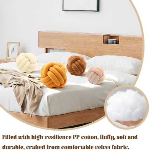Knot Pillow Ball, Soft Plush Decorative Throw Pillow, Handmade Round Knotted Cushion for Sofa, Couch & Bedroom, Cute Home Decor Pillow (7.87 Inches, Ivory)