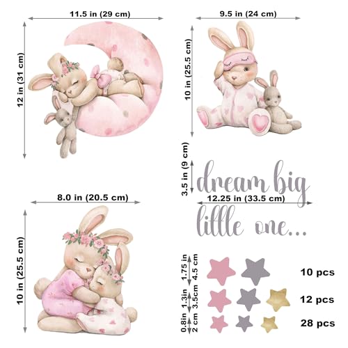 Pink Bunny Nursery Wall Decals-Baby Girl Room Rabbit Wall Decor, Animal Stickers for Kids Playroom, Toddler Bedroom and Nursery Decoration, Removable Vinyl Decals, Peel and Stick Easy to Apply.