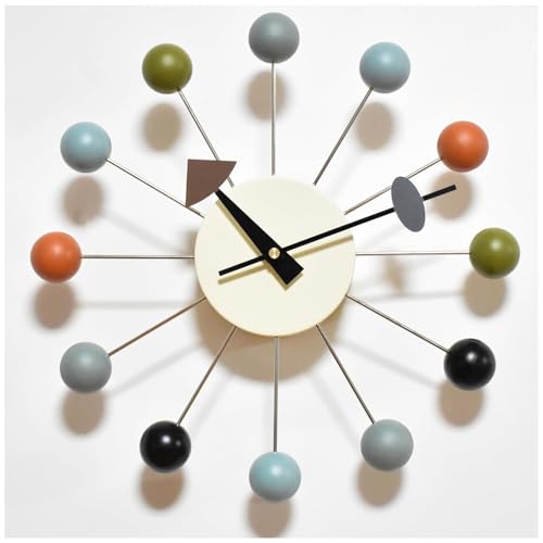 Mid Century Modern Wood Ball Wall Clock 13 Inch Vintage Decor | Home Office Clock Silent Non Ticking Quartz