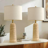 BOBOMOMO Modern Table Lamp Set of 2, Warm Beige Resin Lamp with Natural Stone Look, 27.25" Lamps for Living Room with Linen Shades, Bedside Lamp for Bedroom, Living Room, Nightstand, Entryway