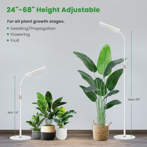 Grow Lights for Indoor Plants, 153 LED Full Spectrum Plant Grow Light Floor Standing, Height Adjustable 24-68 in,4/8/12/16H Timer,3 Lighting Modes,5 Brightness for Growing Large Tall Plants