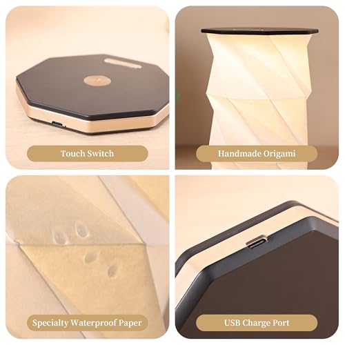 Travel Gifts Portable lamp with Touch Dimmer, Travel Lamp Warm Light, Foldable Paper Lamp, Rechargeable Small Battery Table Lamp for Bedroom Living Room, Traveling gifts for Women, Men & Couples