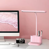 Pink Desk Lamp for Home Office, Cute Table Lights for Bedrooms, Kawaii, Dimmable LED, Flexible Gooseneck, Pen Holder, Touch Control, Room College Dorm Essentials for Teen Girls Kids