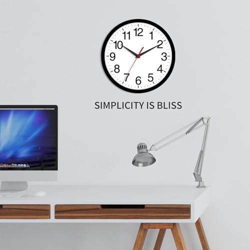 Rohioue Wall Clock Modern 8 Inch Battery Operated Silent Non Ticking Small Analog Clock for Living Room Office Home Bedroom Kitchen Bathroom(Black)