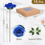 BLEUM CADE 16Pcs Artificial Flowers Fake Roses with Stems, Royal Blue Boxed Foam Roses for DIY Bouquets Centerpieces Wedding Party Arrangement Bridal Shower Decor