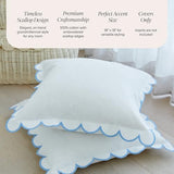 BEBE BASK Scalloped Pillow Cover - Set of 2-18 x 18 Inch - Scallop Pillow Cover – White and Blue Scalloped Pillows - Scallop Pillows - 100% Cotton - Grandmillennial Style (White/Blue)