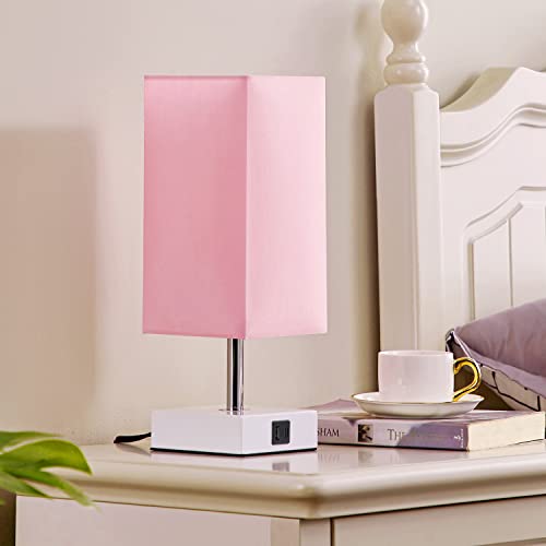 Touch Control Table Lamp with 2 USB Charging Ports, 3 Way Touch Lamps Beside Desk, Nightstand Lamp for Bedrooms Living Room, Pink Shade with White Base, LED Bulb Included(Pink)
