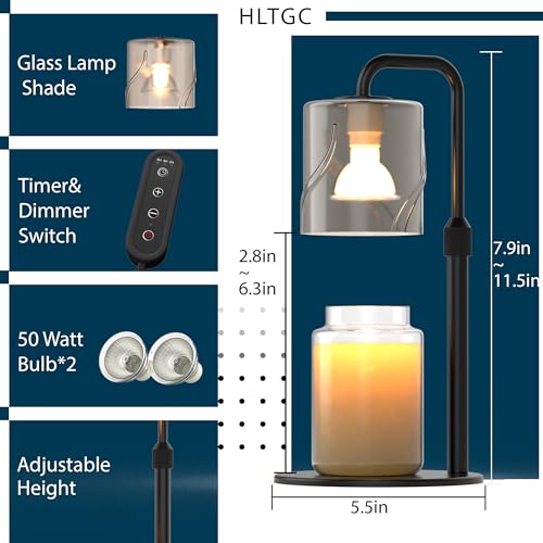 Candle Warmer Lamp with Timer Dimmer, with 2 Bulbs,Adjustable Height,Mothers Day Gifts for Mom,Birthday Gifts for Women,for Yankee Jars,for Room Home Decor (Black)