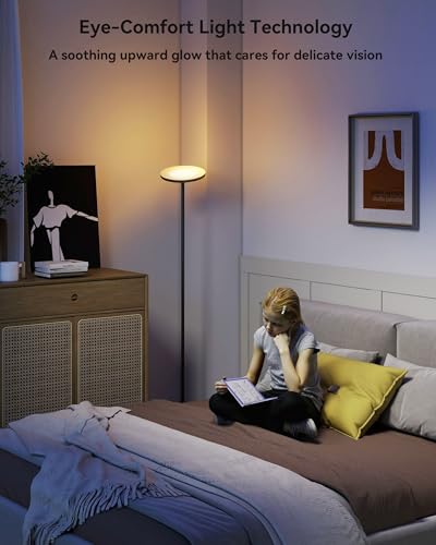 LED Floor Lamp – Super Bright Torchiere with Remote & Foot Switch, Stepless Dimmable Tall Standing Lamp, 69" Modern Pole Light for Corner, Living Room, Bedroom, Reading, Office