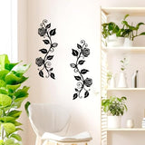 DUOOLN 2 Pcs Metal Rose Tree Leaf Wall Decor, Long Iron Scroll Vine Wall Art Above, Rustic Hanging Sign Flowers Sculpture, For Above Door Living Room Office Indoor And Outdoor Decoration - Black
