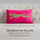 Juicy Couture Reversible Velvet Cheetah Pillow, 14" x 24" Decorative Pillow, Hot Pink