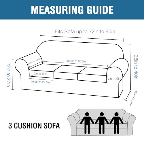 H.VERSAILTEX 4 Pieces Thick Velvet Sofa Covers Couch Covers for 3 Cushion Couch Sofa High Stretch Slipcovers Furniture Protector Form Fit Luxury Couch Cover for Dogs Width Up to 90 Inch(Sofa,Grey)