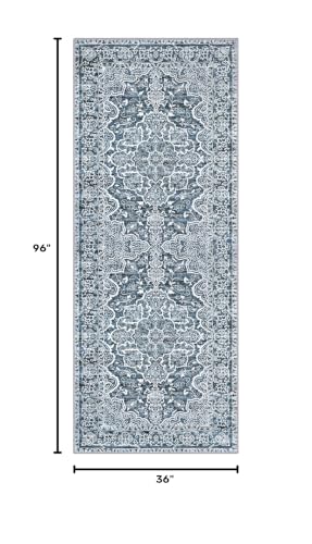 Vintage Washable Kitchen Runner 3x8 Washable 8 ft Blue White Runners