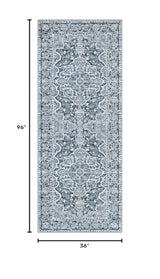 Vintage Washable Kitchen Runner 3x8 Washable 8 ft Blue White Runners