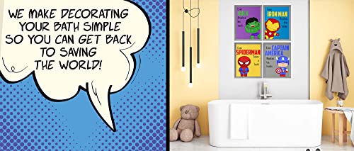 Silly Goose Gifts Superhero Bathroom Character Themed Wall Art Print Decor - Bath Accessories Funny Rules Reminders Boys Restroom Movie Video Game Pictures (Set of 4)