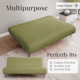 LANE LINEN Armless Futon Cover - Easy Stretchable Futon Covers Full Size, Soft Elastic Textured Fabric Sofa Bed Cover, Sofa Protector Cover for Kids, Machine Washable Couch Slipcover - Olive Green