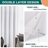 Diraysid 100% Blackout Curtains White Linen Curtains for Bedroom Grommet Thermal Insulated Room Darkening Drapes (2 Panels, W52 x L63 Inch)