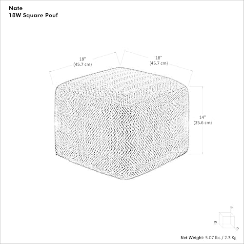 SIMPLIHOME Nate Square Pouf - 18 inch Wide Upholstered Handwoven Cotton Ottoman in Grey Melange, Boho Footstool or Extra Seating for Living Room or Bedroom with Polystyrene EPS Beads, Assembled