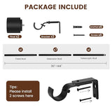 Matte Black Curtain Rod Itself is 30-144 inch 1 Pack, Fit 30 to 142, 66 to 120 inch Windows with 1 Inch Diameter Heavy Duty Adjustable Telescopic Rod, 1 Inch Diameter Splicing Extra Long