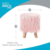 BIRDROCK HOME Small Faux Fur Foot Stool Ottoman – Upholstered Vanity Chair with Natural Wood Legs - Soft Compact Padded Seat or Accent Chair for Makeup Room, Living Room or Bedroom (Pink)