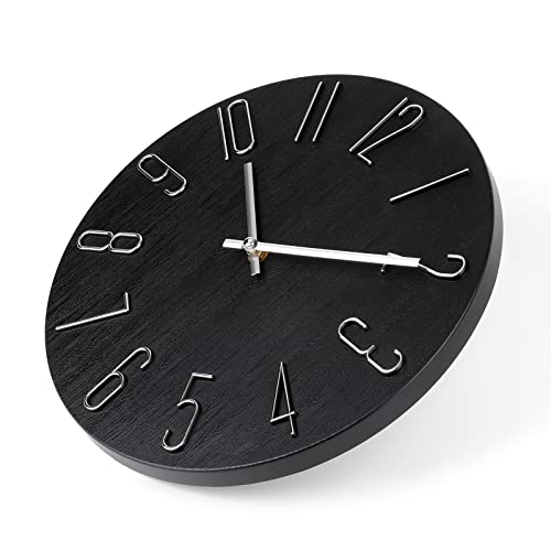jomparis Black Wall Clock Modern Style Plastic Wooden Wall Clocks Decor 12 Inch Silent Non-Ticking for Office Home Bedroom