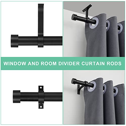 Matte Black Curtain Rods for Windows 48 to 86 Inch, 1-Inch Adjustable Drapery Rods with Aluminum End Cap and Brackets for Room Divider, Bedroom, Living room, Kitchen, Bathroom Etc