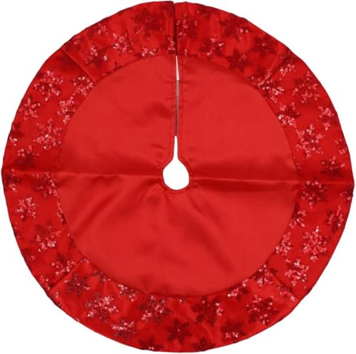 Kurt Adler Tiny 20-inch Miniature Satin Tree Skirt with Sequined Snowflake Border for Table Top Trees (Red)