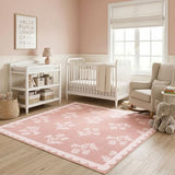 Pink Square Rugs 5ft - Soft Washable Boho Floral Girls Bedroom Rug