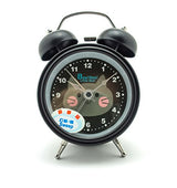 HAND H0639 Silent Sweep Metal Twin Bell Kids Alarm Clock with Boo! Boo! Cat Design Size 4.5" x 3" Black