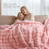 Smoofy Faux Fur Throw Blanket for Couch - Blush Pink Super Soft Cozy Bubble Blanket, Fluffy Plush Fuzzy Throw for Sofa & Bed, Thick Lightweight Warm Blanket, Luxury Aesthetic Gift for Women 50"x60"