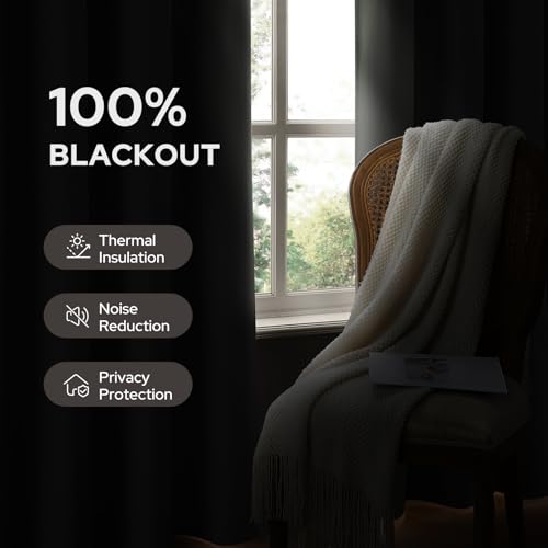 HOMEIDEAS 100% Sage Green Linen Blackout Curtains for Bedroom, 52 x 84 Inch Length 2 Panels Faux Linen Thermal Insulated Black Out Grommet Window Drapes for Living Room