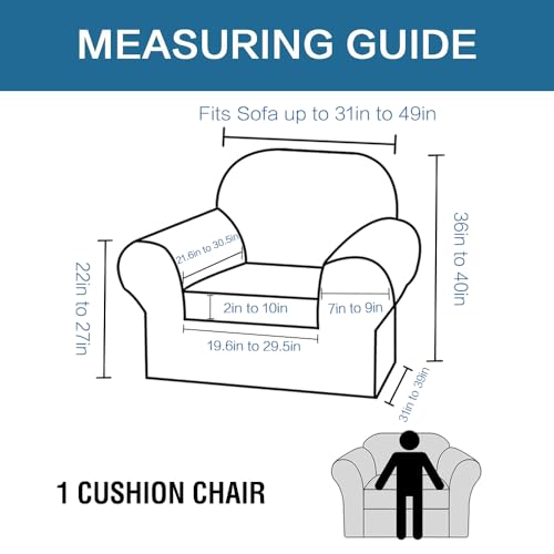 H.VERSAILTEX Rich Velvet Stretch 2 Piece Cover Chair Slipcover Sofa Cover Furniture Protector Couch Soft with Elastic Bottom Chair Couch Cover with Arms Width Up to 49 Inch(Chair,Grey)