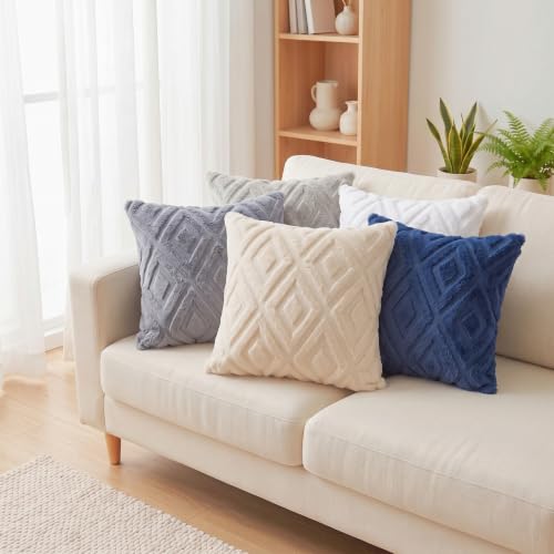 decorUhome Fall Faux Fur Blue Grey Throw Pillow Covers 12x20 Set of 2