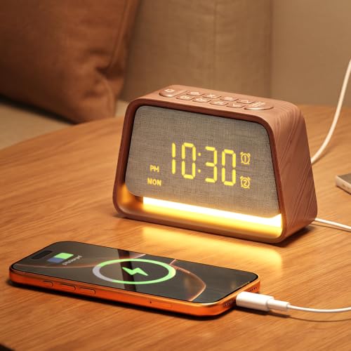 Sunrise Alarm Clock with White Noise Machine Night Light for Bedroom | 20 Sleep Sounds Machine, Digital Alarm Clock with Snooze, Gental Wake Up Light, 0–12 Volume, Deep Wooden