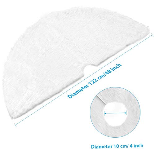 Christmas Tree Skirt - 48 Inches White Christmas Tree Skirt, High-End Soft Classic Fluffy Faux Fur Tree Skirt for Xmas Tree Decorations and Ornaments