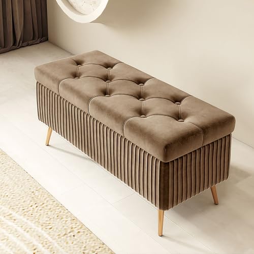 Rectangular Storage Pouf Ottoman Indoor Bedroom Bench Wooden Footstool with Legs Entryway Storage Chest Multi-Functional nizer Stylish Home Décor.