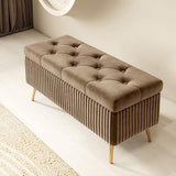 Rectangular Storage Pouf Ottoman Indoor Bedroom Bench Wooden Footstool with Legs Entryway Storage Chest Multi-Functional nizer Stylish Home Décor.