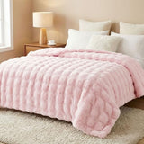 DREAMNINE Soft Faux Bubble Rabbit Fur Throw Blanket for Couch, Thick Cozy Decorative Warm Fuzzy Fur Blanket for Sofa Chair Bedroom Living Room Dorm Women Gift, 50 * 60 Inches, Pink