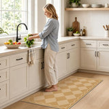 Checkered 2x4 Hallway Runner Rug Non Slip, Diamond Beige