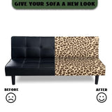 Futon Cover with Elastic Bottom Armless Sofa Covers Non Slip Washable Couch Slipcover Scratch-Resistant Futon Sofa Slipcover for Dogs Cats, Leopard Print Beige