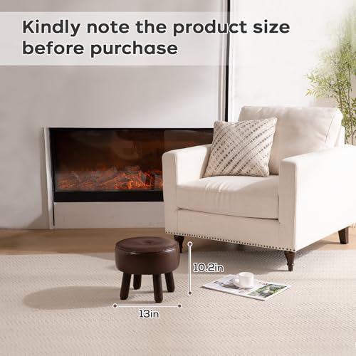 Small Foot Stool Ottoman, Round Pouf Foot Rest, Footstool, Faux Leather