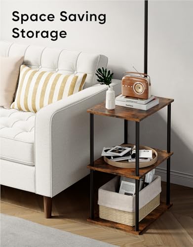 Floor Lamp with Table, Night Stand with Lamp, Narrow Side Table with 3CCT LED Bulb, Small Coffee Table, Modern End Table with Storage Shelves for Living Room Bedroom Home Décor