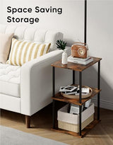 Floor Lamp with Table, Night Stand with Lamp, Narrow Side Table with 3CCT LED Bulb, Small Coffee Table, Modern End Table with Storage Shelves for Living Room Bedroom Home Décor