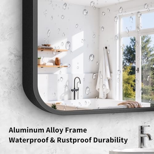 Koonmi Black Framed Bathroom Mirror - 24x48 Inch Shatterproof Tempered Glass Vanity Mirror for Bathroom Sink, Wall Mounted with Matte Aluminum Alloy Frame, No Distortion, Modern Decor