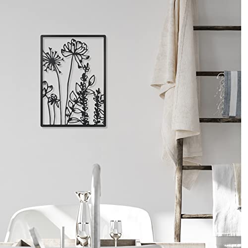 Therwen 3 Pcs Black Metal Wall Art Minimalist Wall Decor for Bedroom Flowers Decor Hanging Flower Bathroom Art Flower Line Sculpture Kitchen Decoration 16.5 x 9.8 Inch(Cute Style)