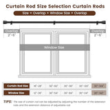 Hradecti 1' Diameter Curtain Rods, 30-144 Inch, Black, Iron, Matte Black Painted, Fit 30-142 Inch Windows, Heavy Duty, Adjustable, Window Treatment Single Rods